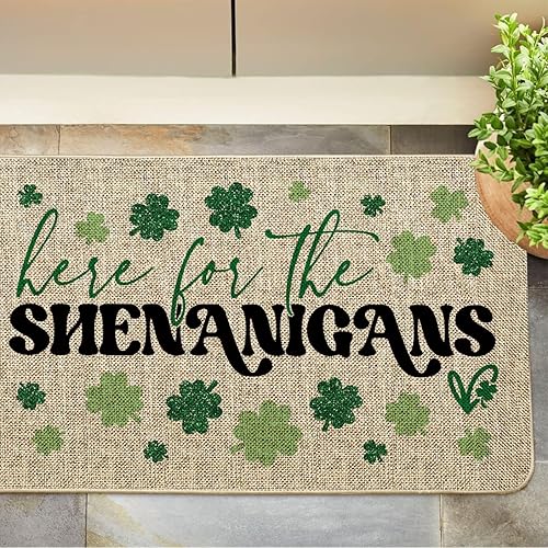 Miniatura 5 de GAGEC Tapete para puerta del día de San Patricio, «Here for The Shenanigans», tapete de entrada para interiores, casa de campo, cocina, decoración