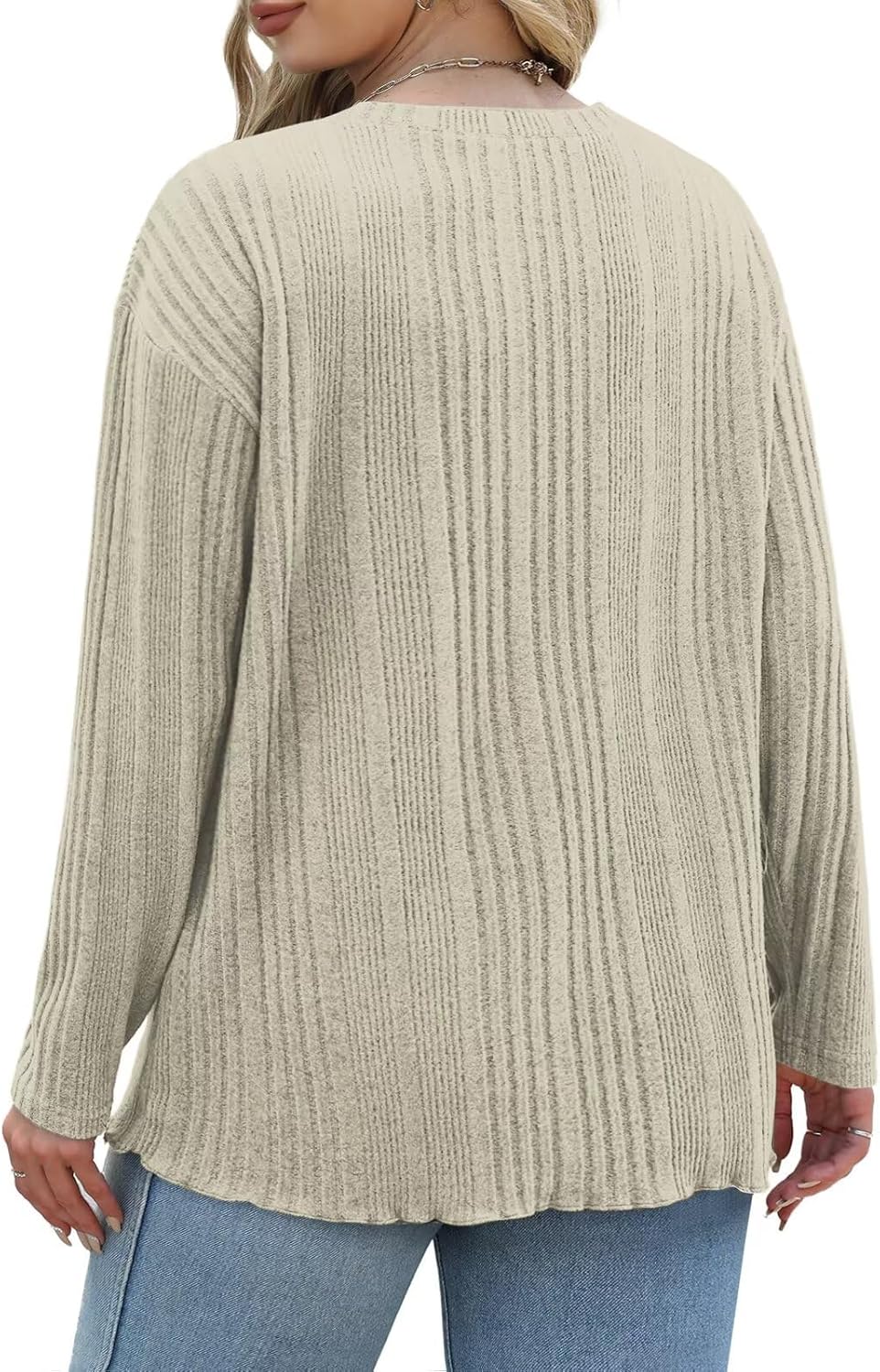 DOLNINE Plus-Size-Tops for Women Casual Crewneck Shirts Comfy Long Sleeve Tees Ribbed Knit Lightweight Sweatshirts XL-5XL - Image 3