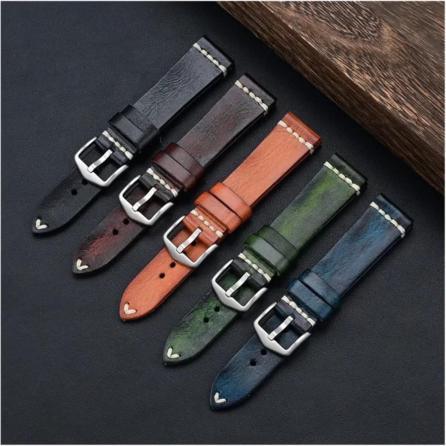 XILILHC 20mm 22mm 24mm Vintage Leather Watch Band Handmade Stitching Cowhide Sport Strap Wristband Bracelet