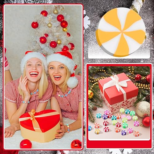Miniatura 10 de Hiboom 300 cuentas de arcilla polimérica de caramelo de Navidad de 0.394 pulgadas, adornos para árbol de Navidad, menta, manualidades, cuentas para