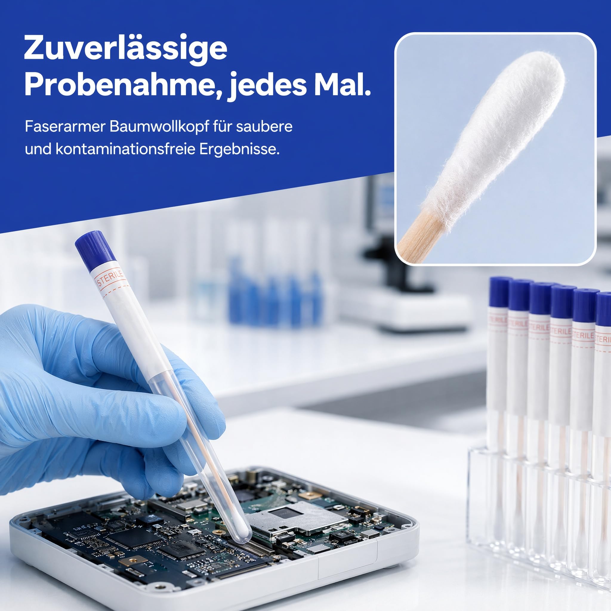 iplusmile Abstrichtupfer Steril mit Röhrchen 150 Stück, Einzeln Verpackte Abstrichstäbchen für Proben, 18 cm Tupfer zur Oberflächenprüfung