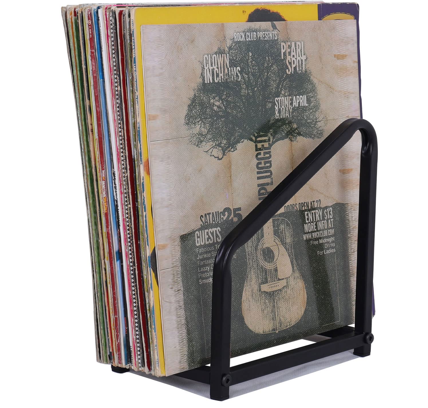 R RUIMEI Vinyl Record Storage - Stackable with 30 Albums - 7 or 12 inch LPs - Metal Vinyl Record Holder with Retro Simple Design - Perfect for Displaying Records in the Living Room - Black