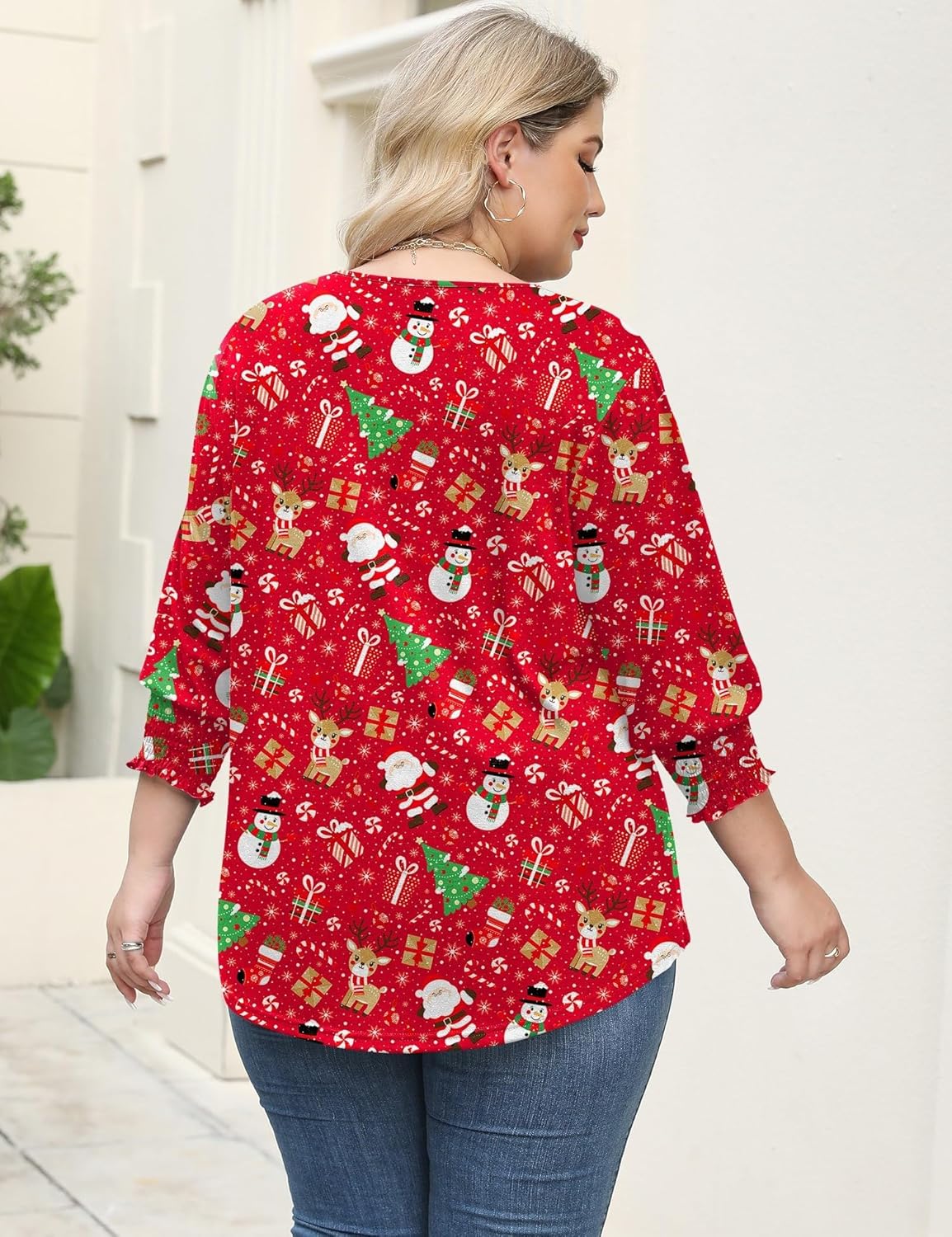 Rapbin Womens Plus Size Tops 3/4 Sleeve Blouses Shirts Casual V Neck Loose Tunic Tops 1X-5X - Image 4