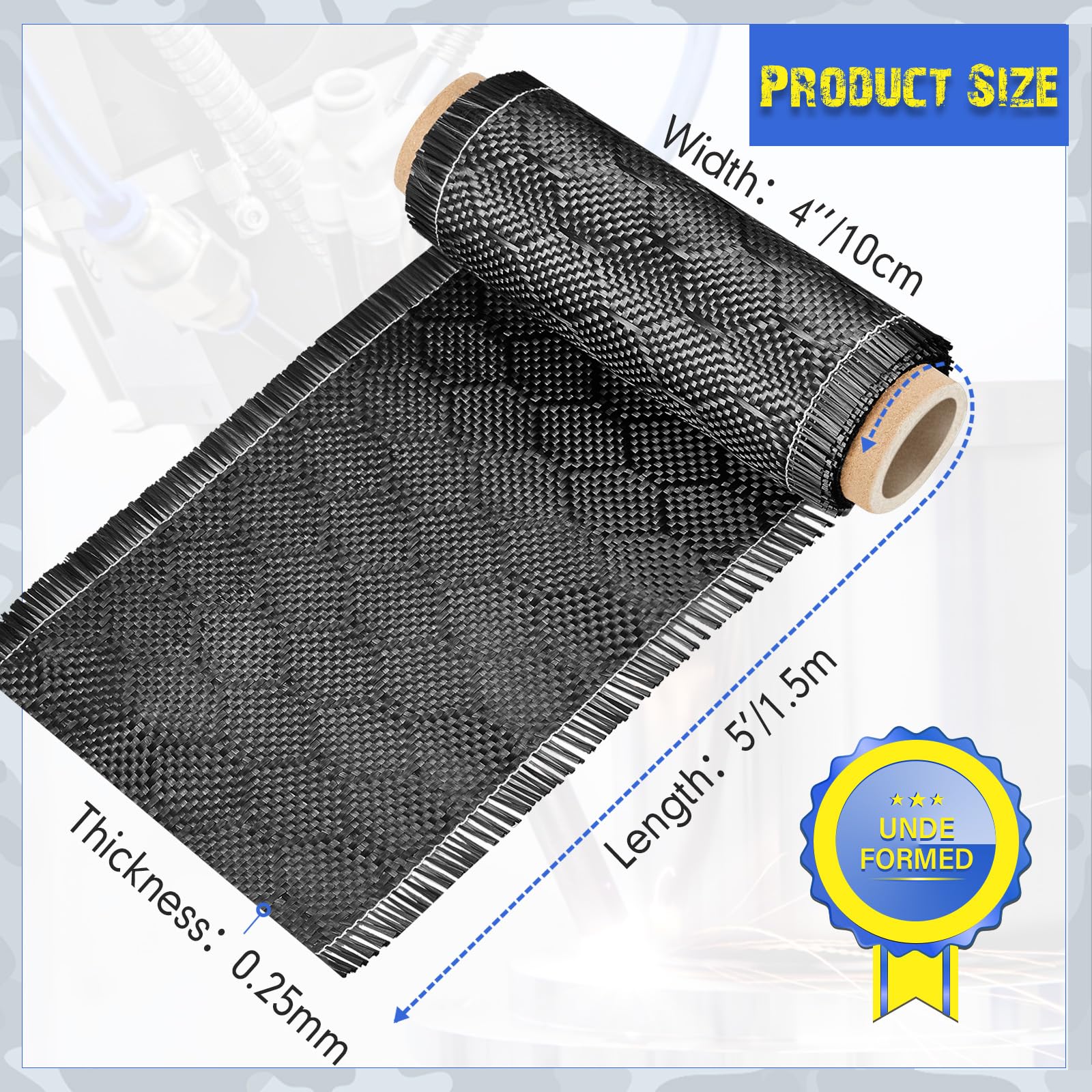 Black 3K Carbon Fiber Fabric Roll – Beehive Weave, 12" X 5 Ft, 240g/m², Hemmed Edges For DIY, RC, Repair