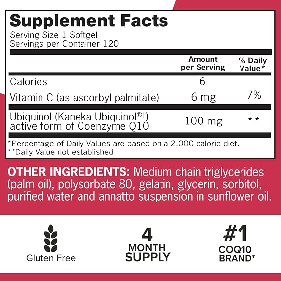 Qunol Mega Ubiquinol CoQ10 100mg, Superior Absorption, 120 Softgels