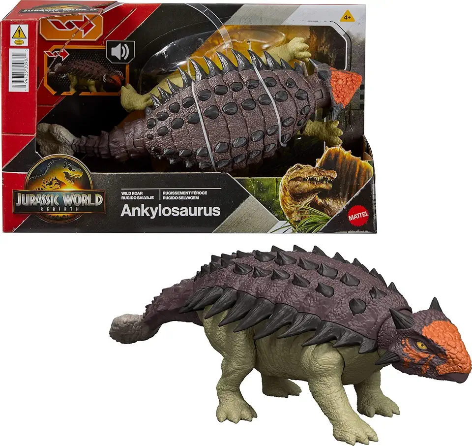 Jurassic World Dinossauro de Brinquedo Rebirth Rugido Selvagem Euoplocephalus para crianças a partir de 4 anos