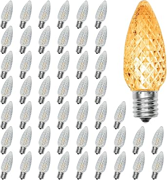 50 Pack C9 Led Christmas Light Bulbs, C9 Replacement LED Bulb for Outdoor String Light, C9 Shatterproof Led Bulb with E17 Base, Christmas String Light Bulb, Commercial Grade 2200K Warm White