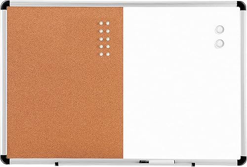 Vista 9 de Yaxa Basics Pizarra magnética combinada de borrado en seco/tablero de corcho, blanco/amarillo, 36 x 24 pulgadas