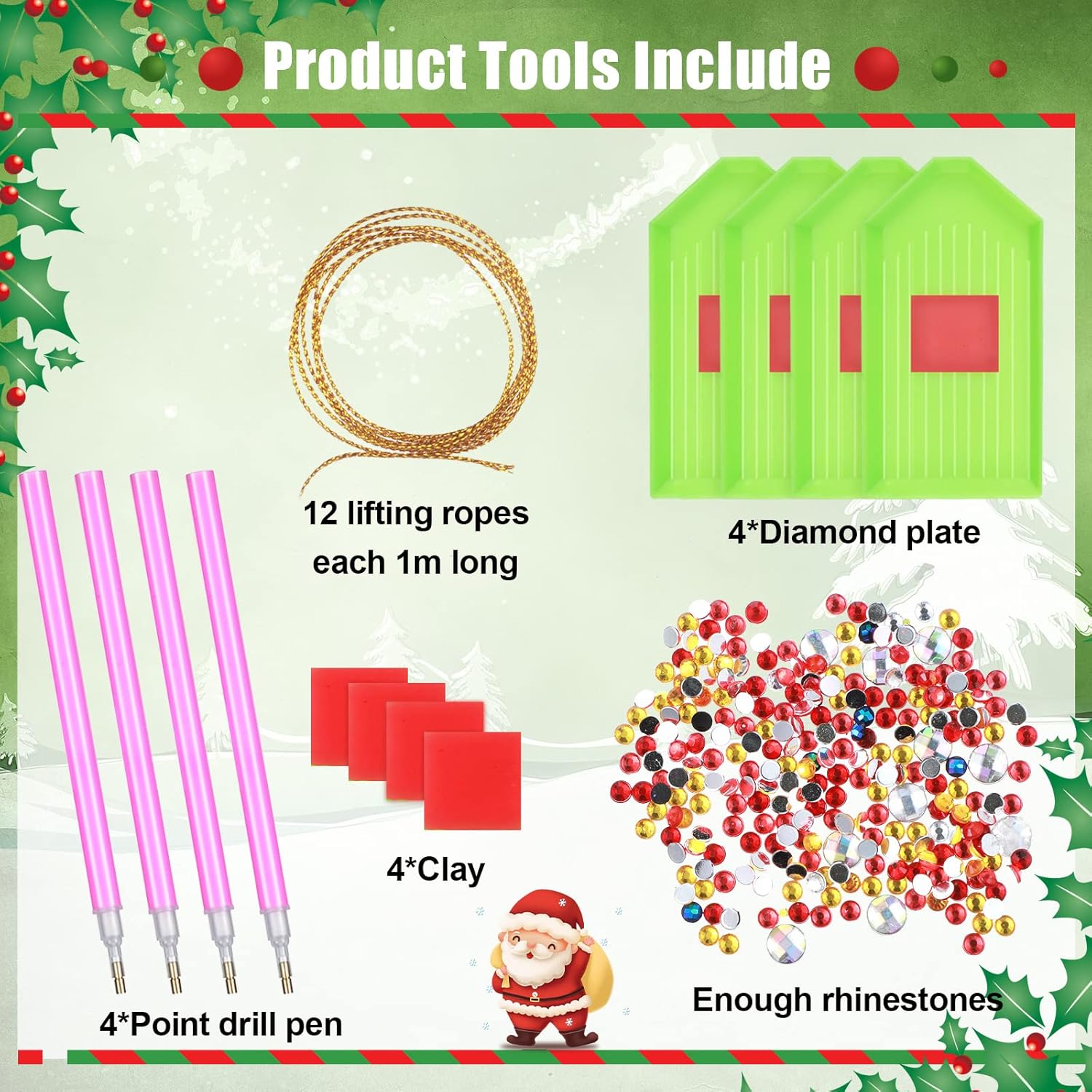 Hungdao 64 Pcs Diamond Art Christmas Ornaments Kits Diamond Art Painting Kits DIY Keychains for Adults 5d Bulk Winter Hanging Ornament Snowman Santa Claus Home Xmas Tree Craft Gift Decor(Classic Red) - Image 6