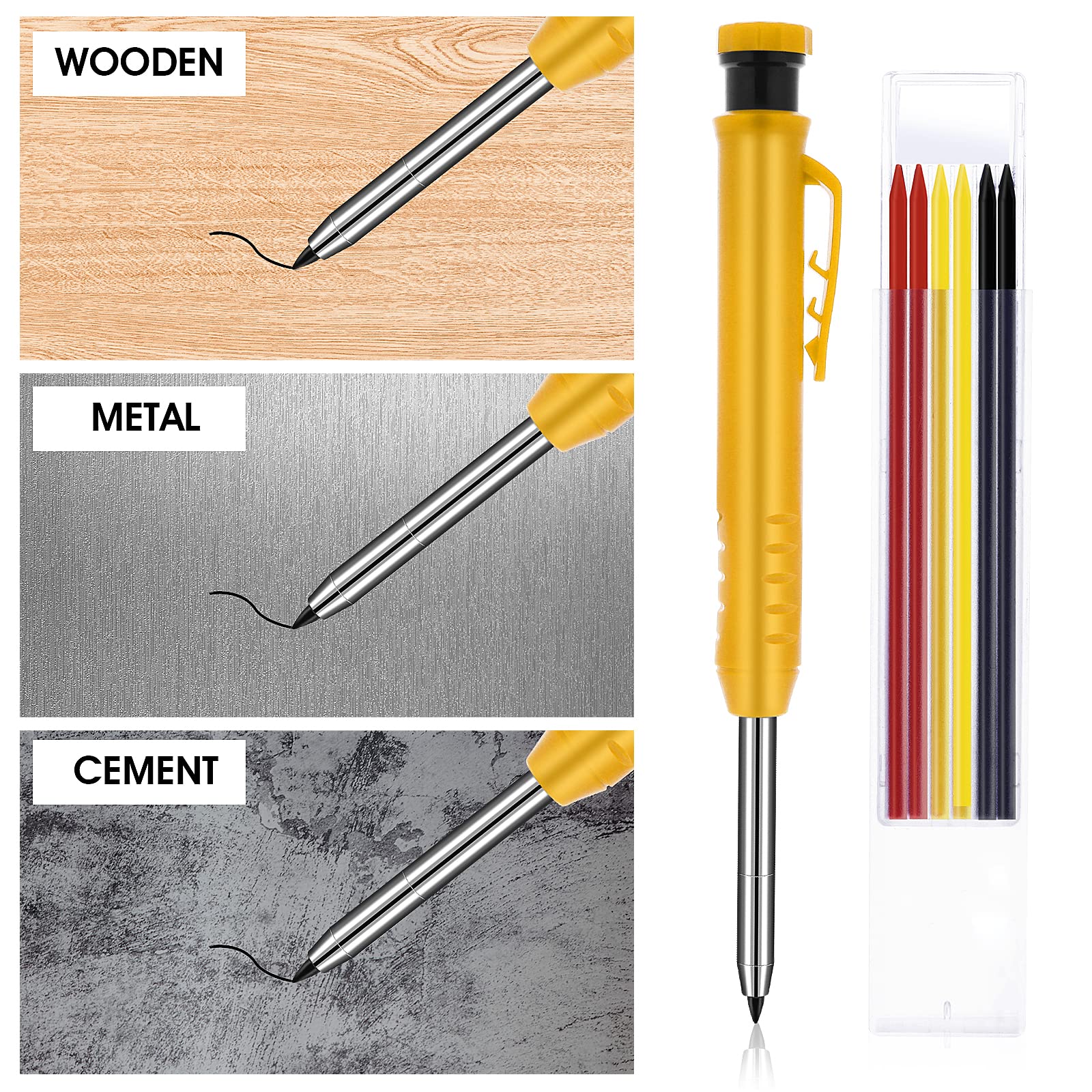 Matite Da Falegname Con Temperamatite - 2 Penne + 12 Ricariche 2.8mm - Foto 2