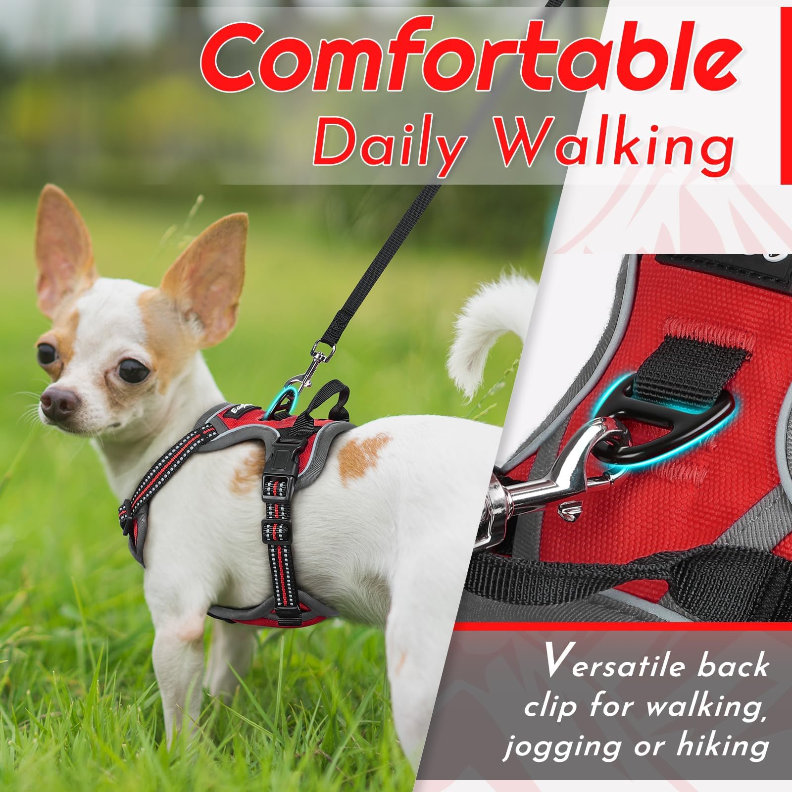 Eagloo Pettorina Cane Taglia Piccola, Pettorina ad h Antifuga, Imbracatura per Cani Anti Tiro con Doppio Gancio, Robusto e Regolabile per Addestramento, Imbracatura Cucciolo, XS, Rossa