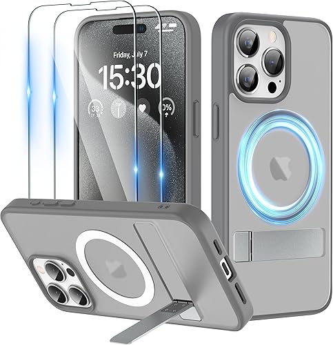 Miniatura 8 de Niunisi Funda magnética para iPhone 15 Pro Max con soporte, soporte delgado con protector de pantalla compatible con Magsafe a prueba de golpes,