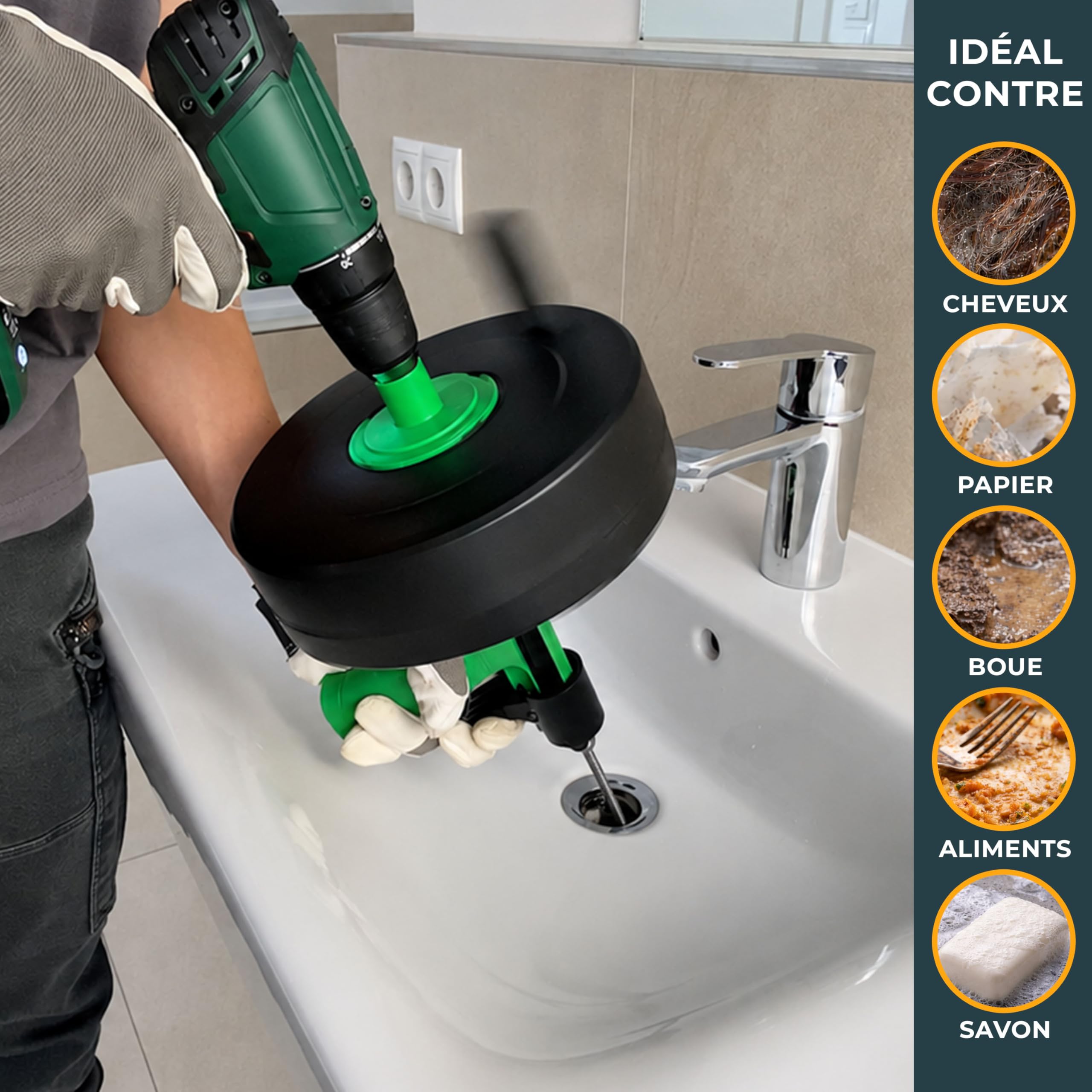Meisterfaktur Furet Déboucheur Canalisation [15M] - Fonction Automatique - Furet Plomberie Idéale avec Poussée Automatique - Spirale de Nettoyage de Tuyaux pour Vrais Bricoleurs !