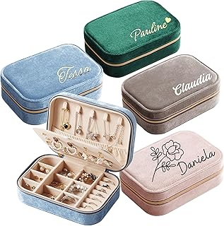 Handmade Personalisierte Schmuckkästchen mit Namen, Schmuckbox aus Samt, Reiseschmuckbox mit Reißverschluss, Schmuckschatulle für Frauen und Mädchen, Schmuckaufbewahrung Personalisiert, Schmuckkasten Reise