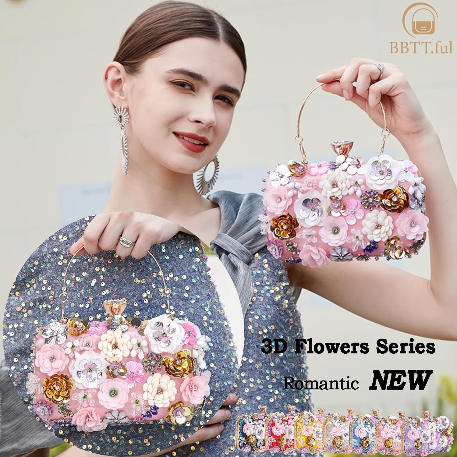 Women Clutches Flower Evening Handbag Chain Strap Shoulder Bag handbag Wedding bag purse - Image 3