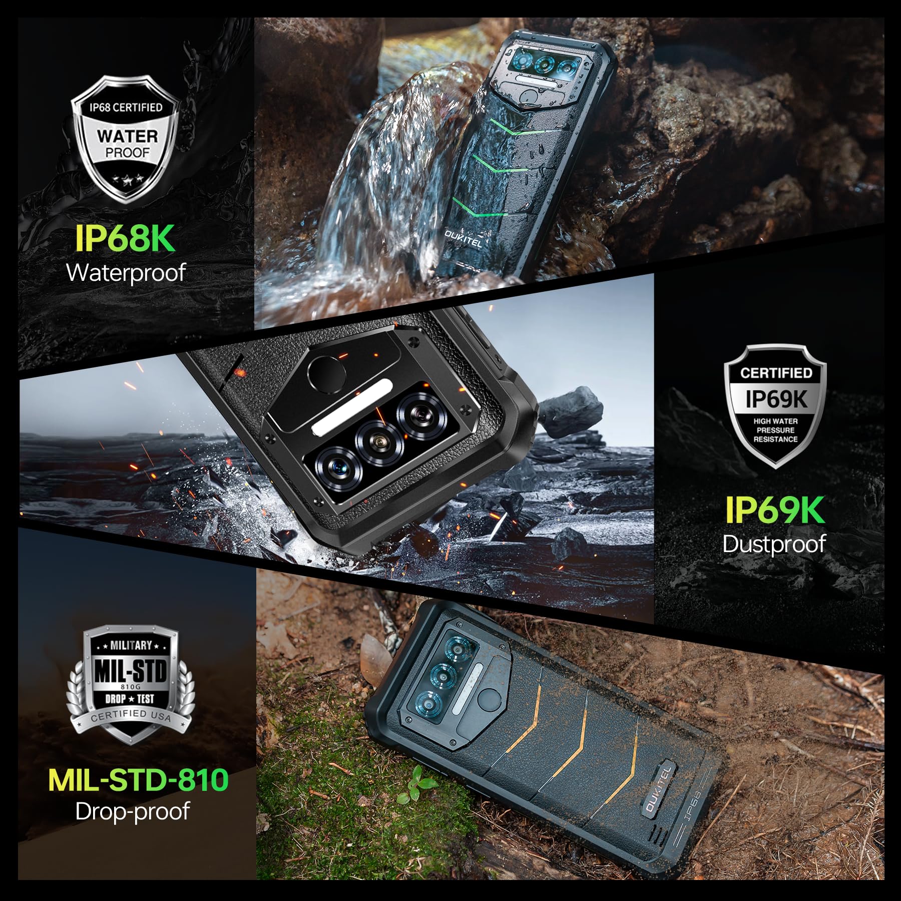 OUKITEL WP38 Rugged Smartphone 2024, 10600mAh Telefono Indistruttibile, 12GB+256GB/1TB telefono rugged, 13MP+5MP Cellulare Antiurto Android 13, 6.52" HD+ IPS, Dual SIM 4G/Face ID/NFC/GPS, Arancione