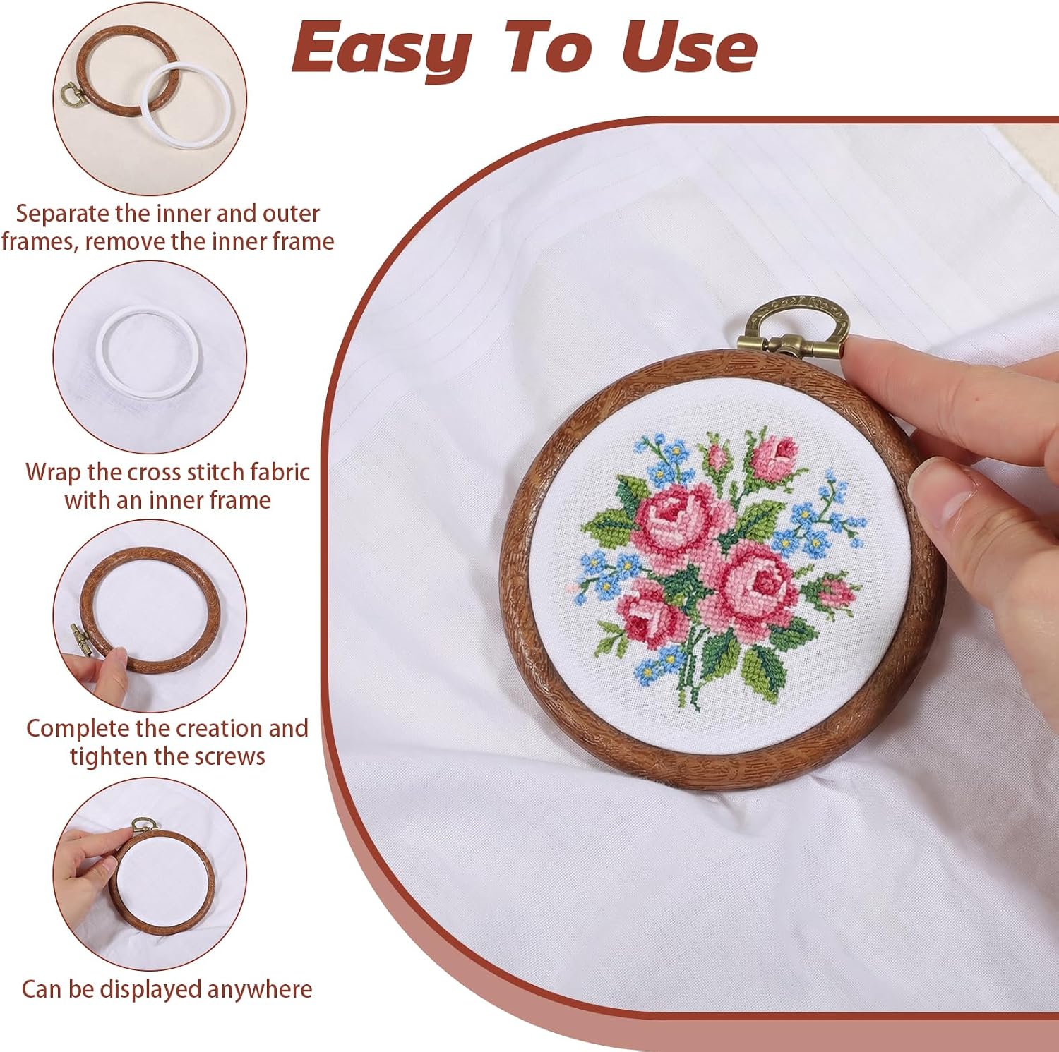 Kegeeei 18 Pcs 3 Inch Round Embroidery Hoops, Imitated Wood Cross Stitch Hoop Display Frame Circle for DIY Craft Sewing Hanging Ornaments