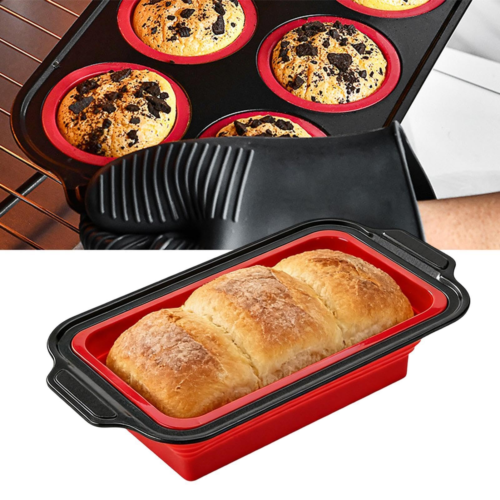 Silikon-Backformen für den Ofen Flexible Stapelbare Formen | mit Topflappen, Teigschaber und Backpinsel, antihaftbeschichtet für Muffins, Kekse, Cupcakes, Eier, Donuts, Bacon, Toaster