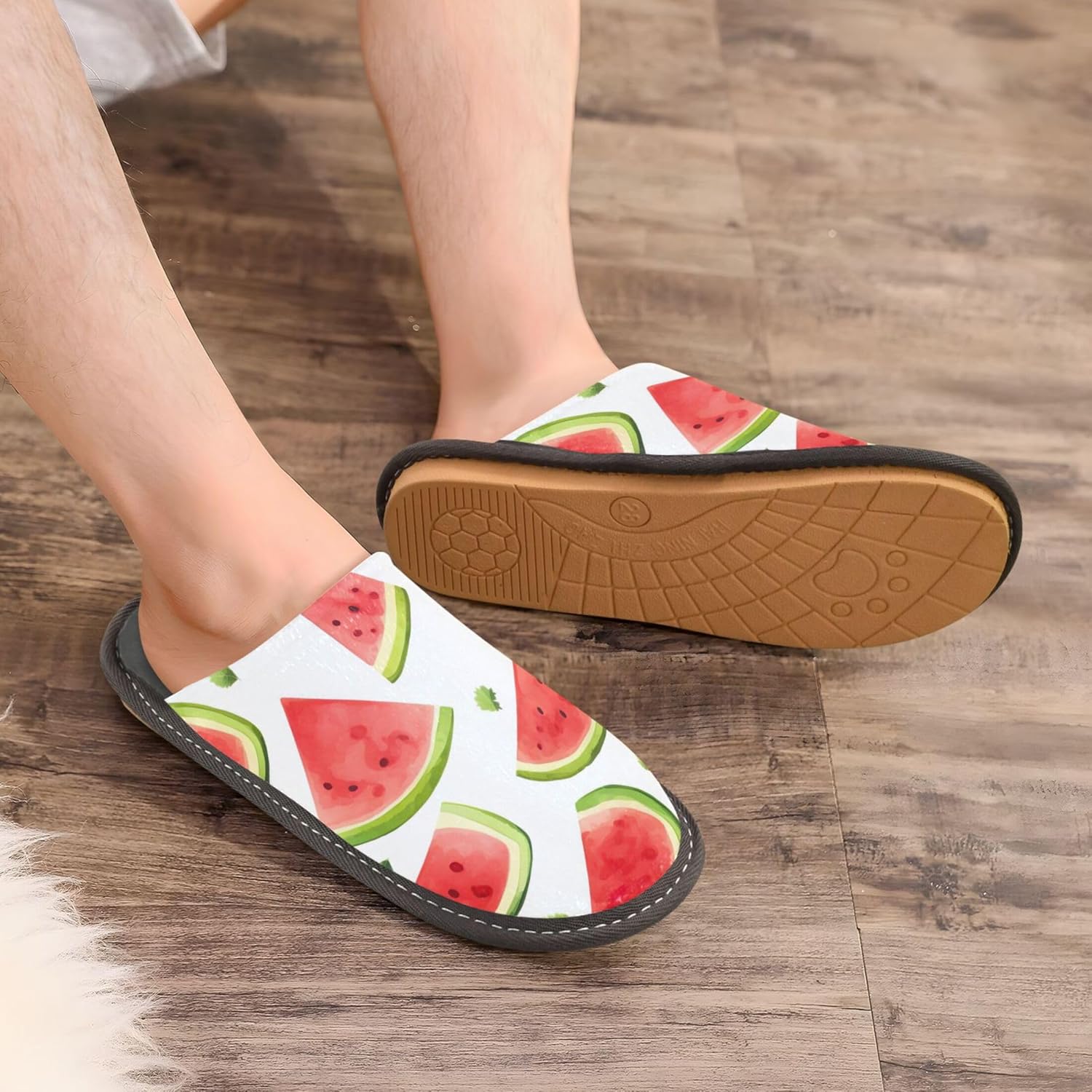 Watermelon Fruit House Slippers – Cozy Fuzzy Slippers for Guests, Washable & Disposable, Perfect for Shoeless Home, Spa & Hotel Use A111948