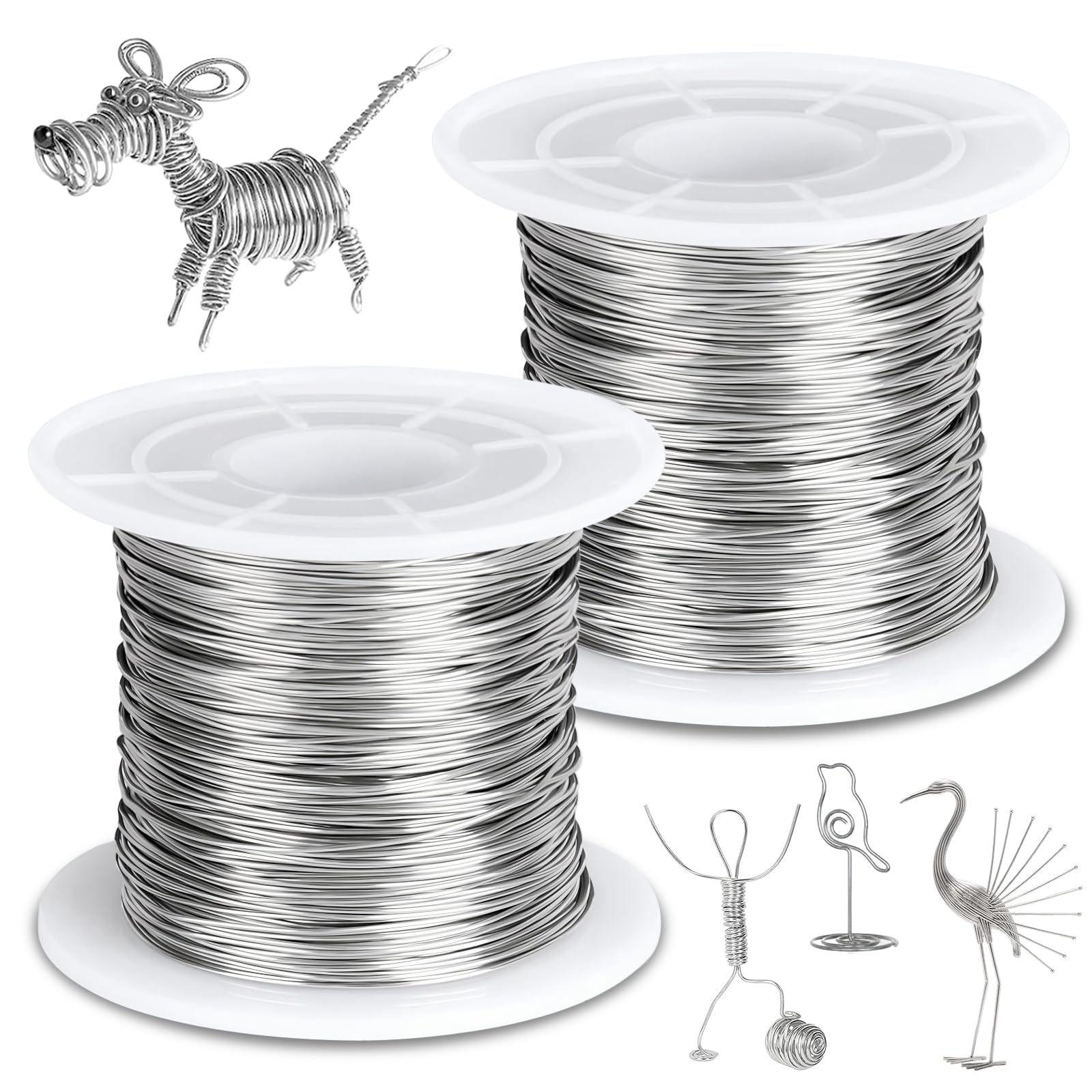 IETWATE 304 Edelstahldraht Draht zum Basteln: 2 Rollen DIY Basteldraht Dünn, 0.5mm x 100m Schmuckdraht Silber, Biegbarer Silberdraht zum Basteln mit Spule, für Schmuckherstellung Pflanzen Modellbau