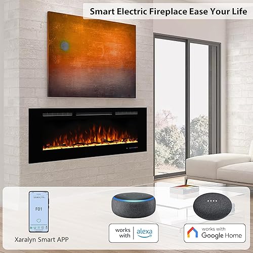 Miniatura 3 de Chimenea eléctrica de 40 pulgadas de ancho 26.5 pulgadas de alto, insertos de chimenea empotrados y montados en la pared, llama multicolor con 5
