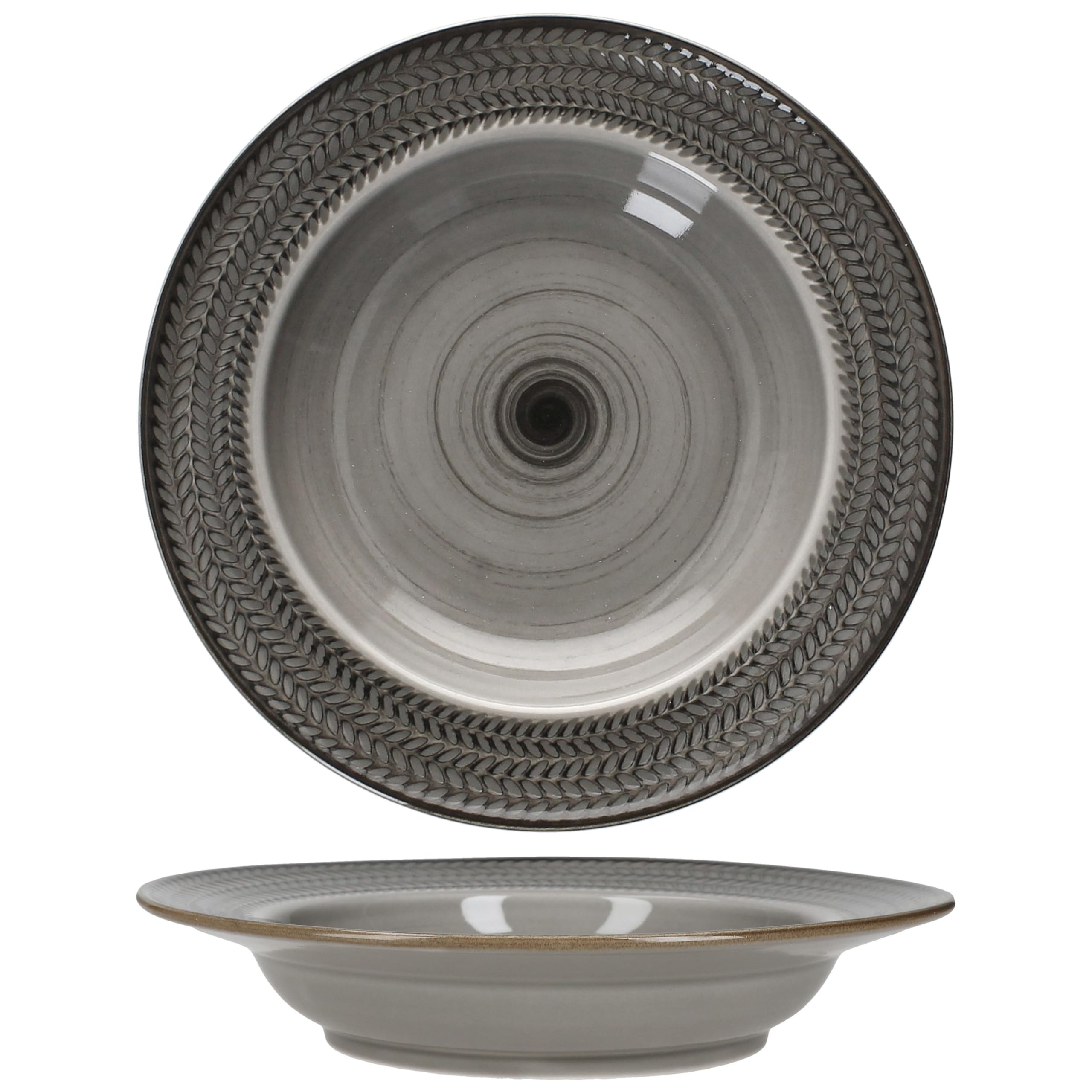 MÄSER Prospero 6-częściowy zestaw talerzy do zupy, 220 ml, brązowe talerze porcelanowe z reliefem dla 6 osób, głębokie talerze do sałatek, zupy, musli, makaronu itp.