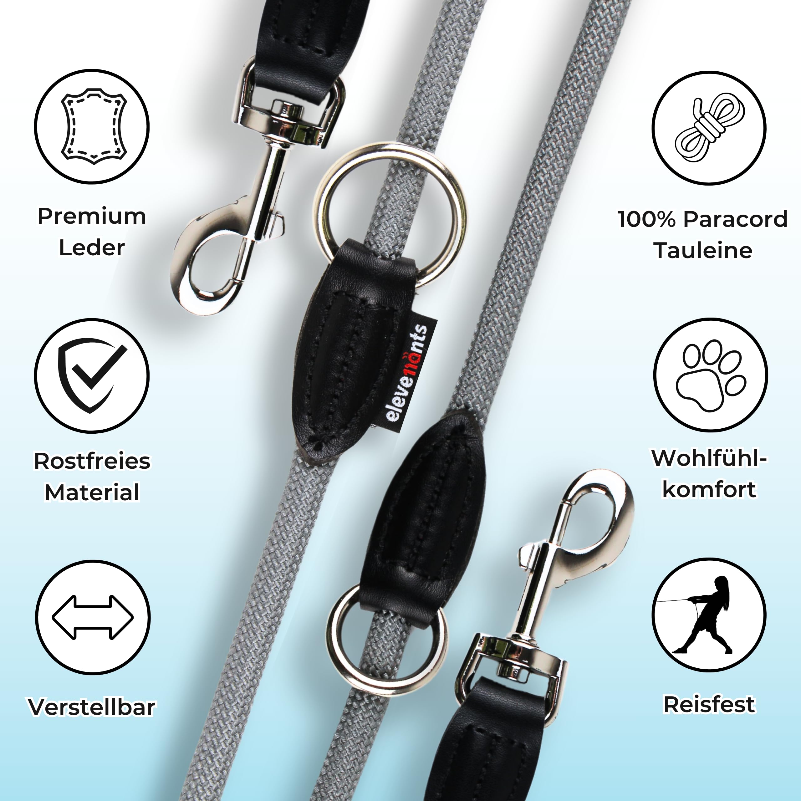 elevenants® Verstelbare hondenriem 3 meter | robuuste nylon omhanglijn voor middelgrote tot grote honden | riem met 200 kg trekkracht | dubbele lijn met 2 karabijnhaken (blauw