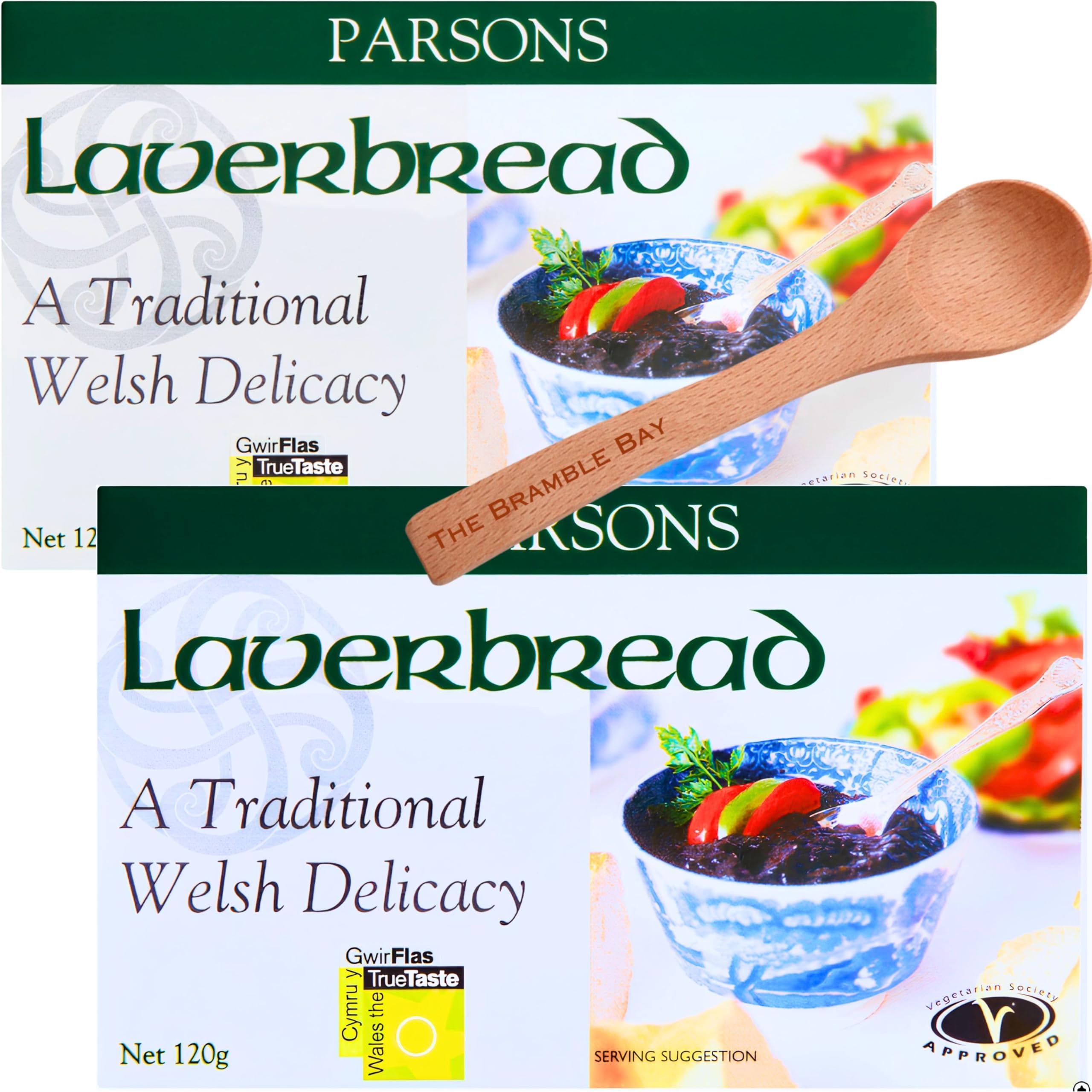 – Laverbread Seaweed Based Welsh Delicacy 120g x2 and a Wooden Spoon Traditional Bara Lawr - Rich in Minerals
