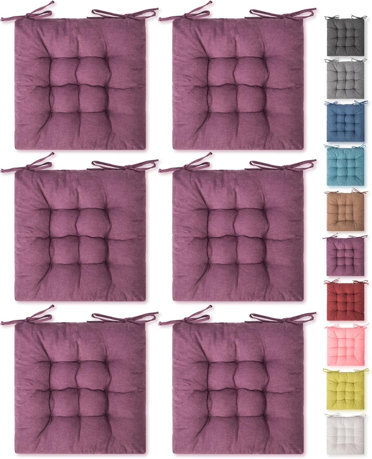 6 Pack Seat Cushion, Chair Cushion, Comfort Chair Pads, Chair Mat for Indoor, Outdoor Dining Chair, Office Chair, Desk Chair 16 Inch × 16 Inch × 6 Pack Purple