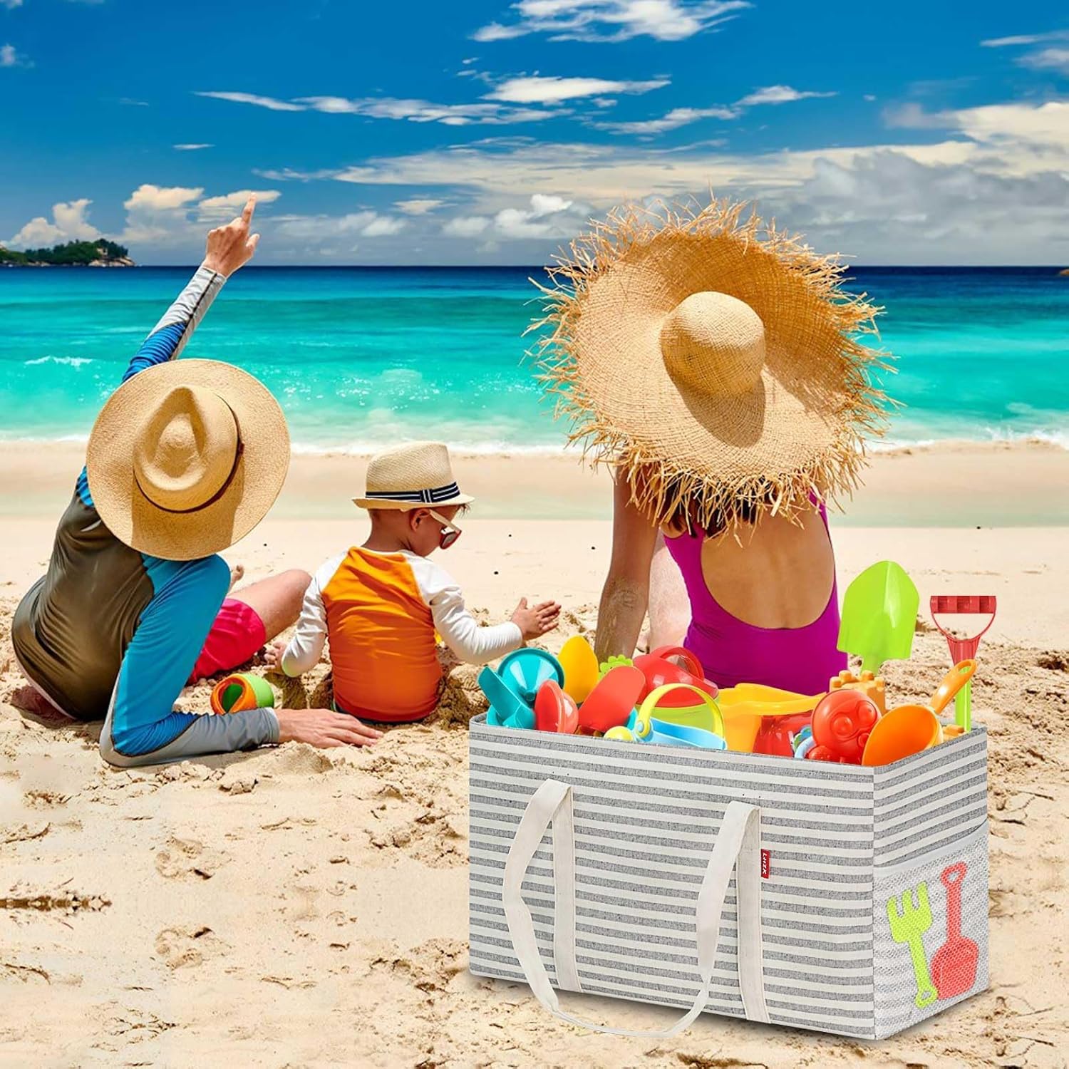 LHZK Standing Extra Large Utility Tote Bag with Metal Wire Frame and the Sides Rinforced, Extra Large Tote Bag with Handle, Reusable Grocery Bags Foldable, Beach Bag, Car Tote (Gray) - Image 7