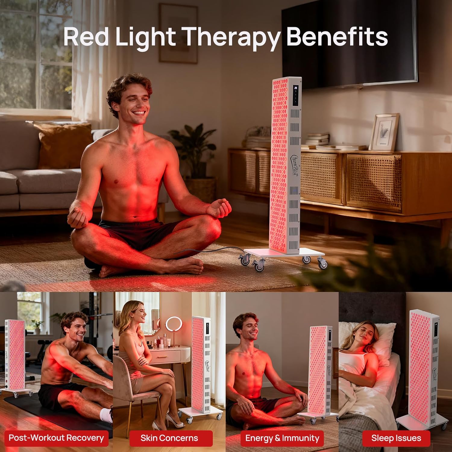 Red Light Therapy Panel for Body, 7 Wavelengths (630, 660, 780, 810, 850, 940, 1060 nm), 300LEDs, Near‑Infrared Light Wellness Device with Adjustable Intensity, Home Use - Image 5