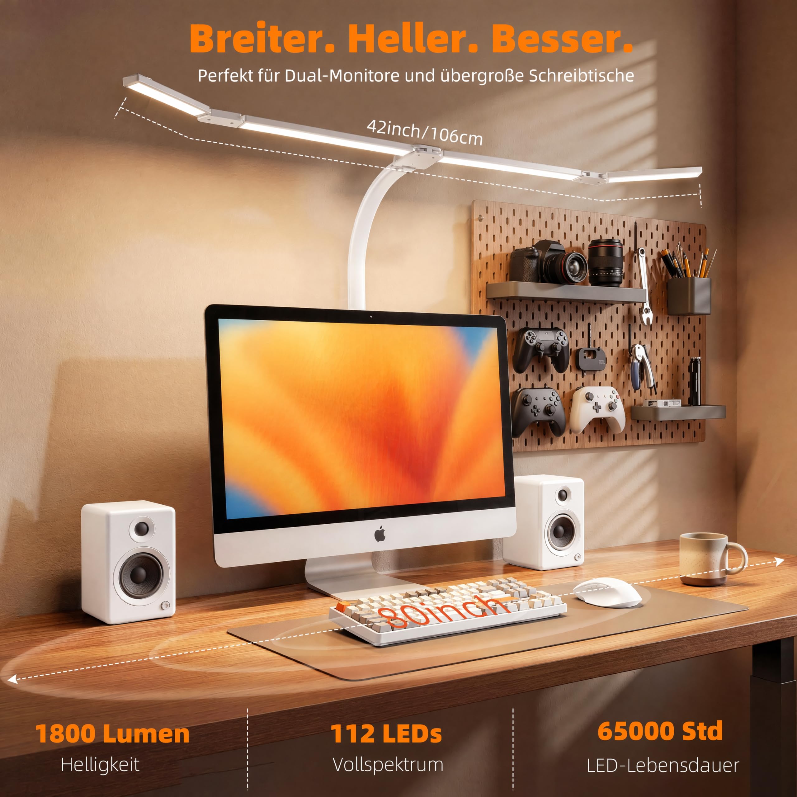 TANTU Lampa biurkowa LED, ściemniana, 24 W, 80 cm, z funkcją ładowania, bezprzewodowa ładowarka, funkcja ładowania USB, lampa architektoniczna, lampa stołowa, 5 temperatur barwowych, 5 poziomów jasności, czarna lampa biurowa