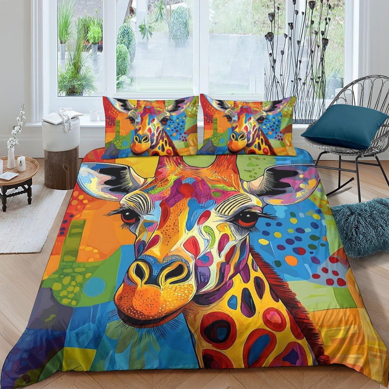 Ctjqhvkz Style-3 3D Printed Colorful Giraffe Fitted Sheet Microfiber Soft Bedroom Decor Patchwork Bed Cover For Adult Teen Guest Room Single（135X200cm）