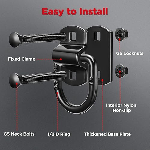 Miniatura 4 de SPEEDWOW Paquete de 4 anillos en D de acero resistente con tornillos, anillo en D forjado atornillado de 12 pulgada para remolques universales,