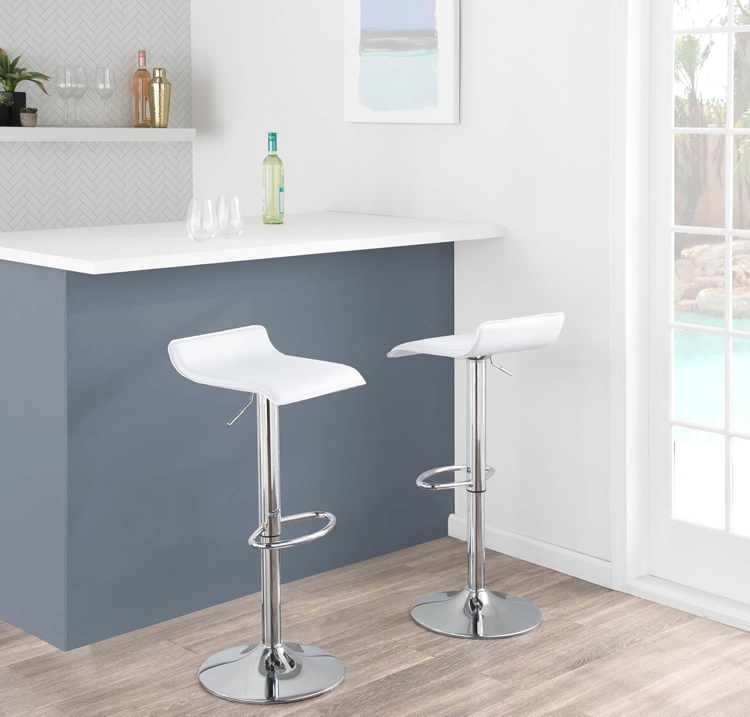 LumiSource Ale Adjustable Bar Stool, Chrome Bar Stools, Bar Chairs, Swivel Bar Stools, Bar Stools Set of 2