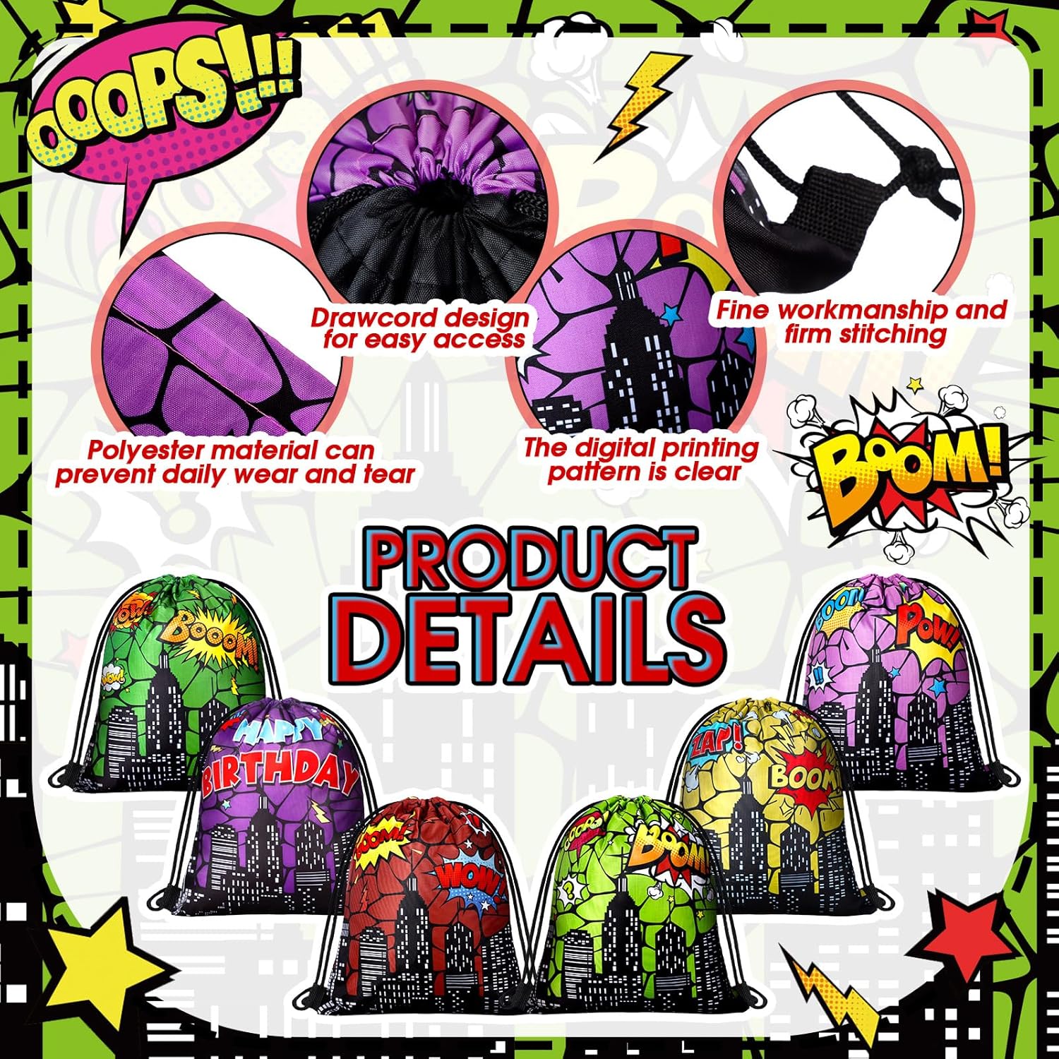 Lothee 30 Pcs Hero Party Favor Bags Hero Birthday Party Decorations Gift Treat Goodie Candy Backpack Drawstring Bag (Heroic Style) - Image 4