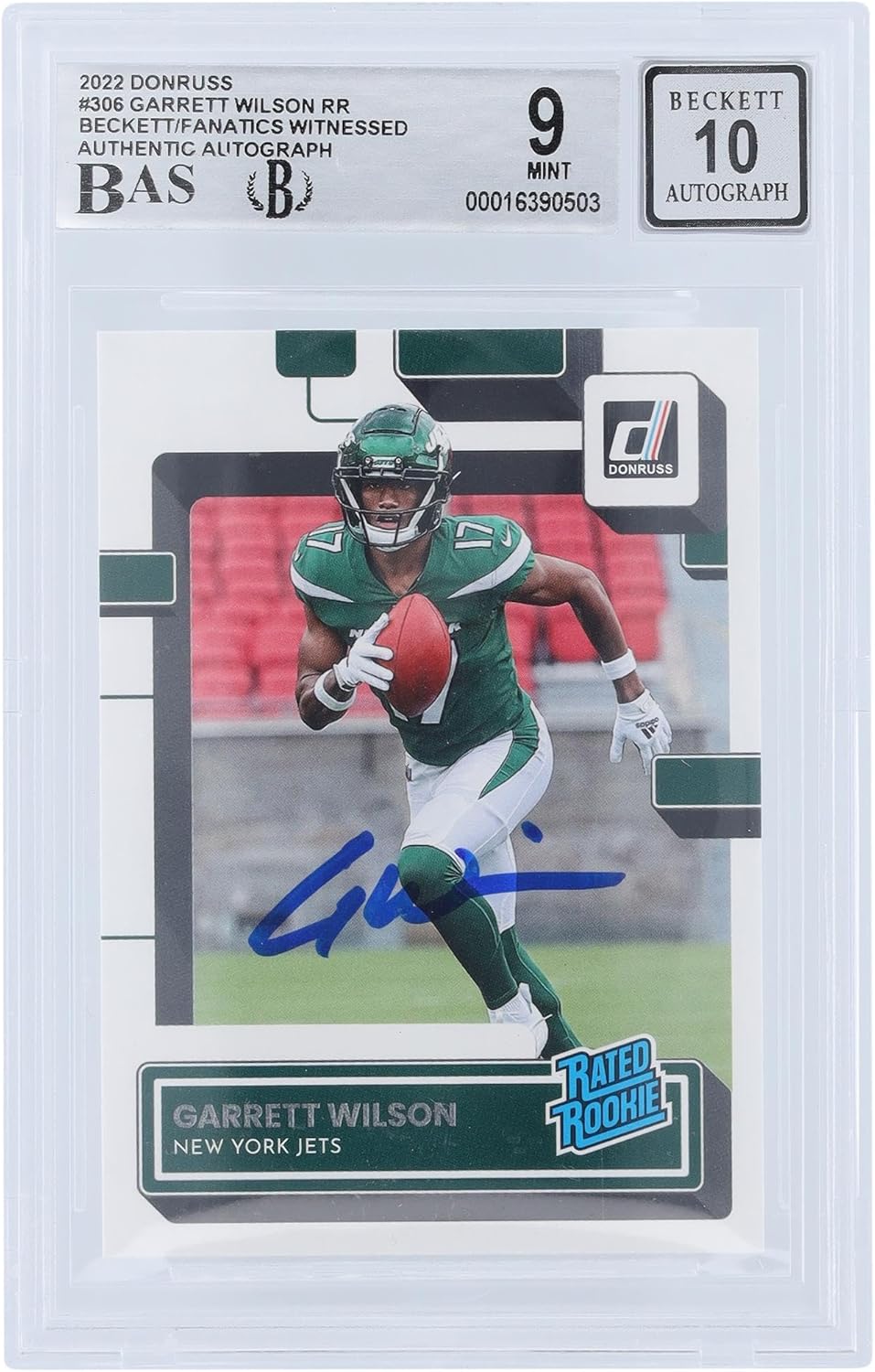 Garrett Wilson New York Jets Autographed 2022 Panini Donruss Rated Rookie #306 Beckett Fanatics Witnessed Authenticated 9/10 Rookie Card - Football Slabbed Autographed Rookie Cards