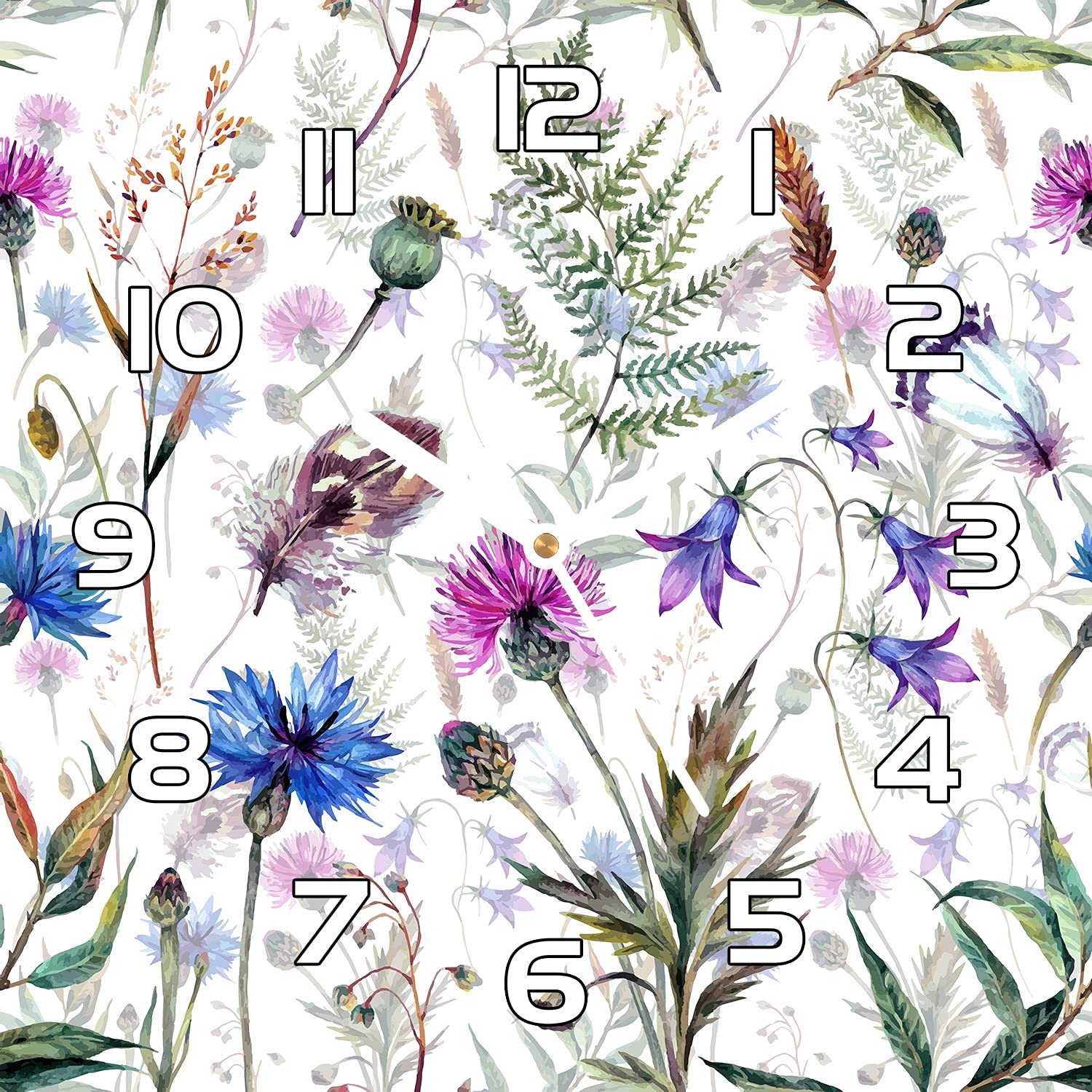 Horloge en verre pour salon moderne cuisine motif fleur sauvage Coloray 30x30