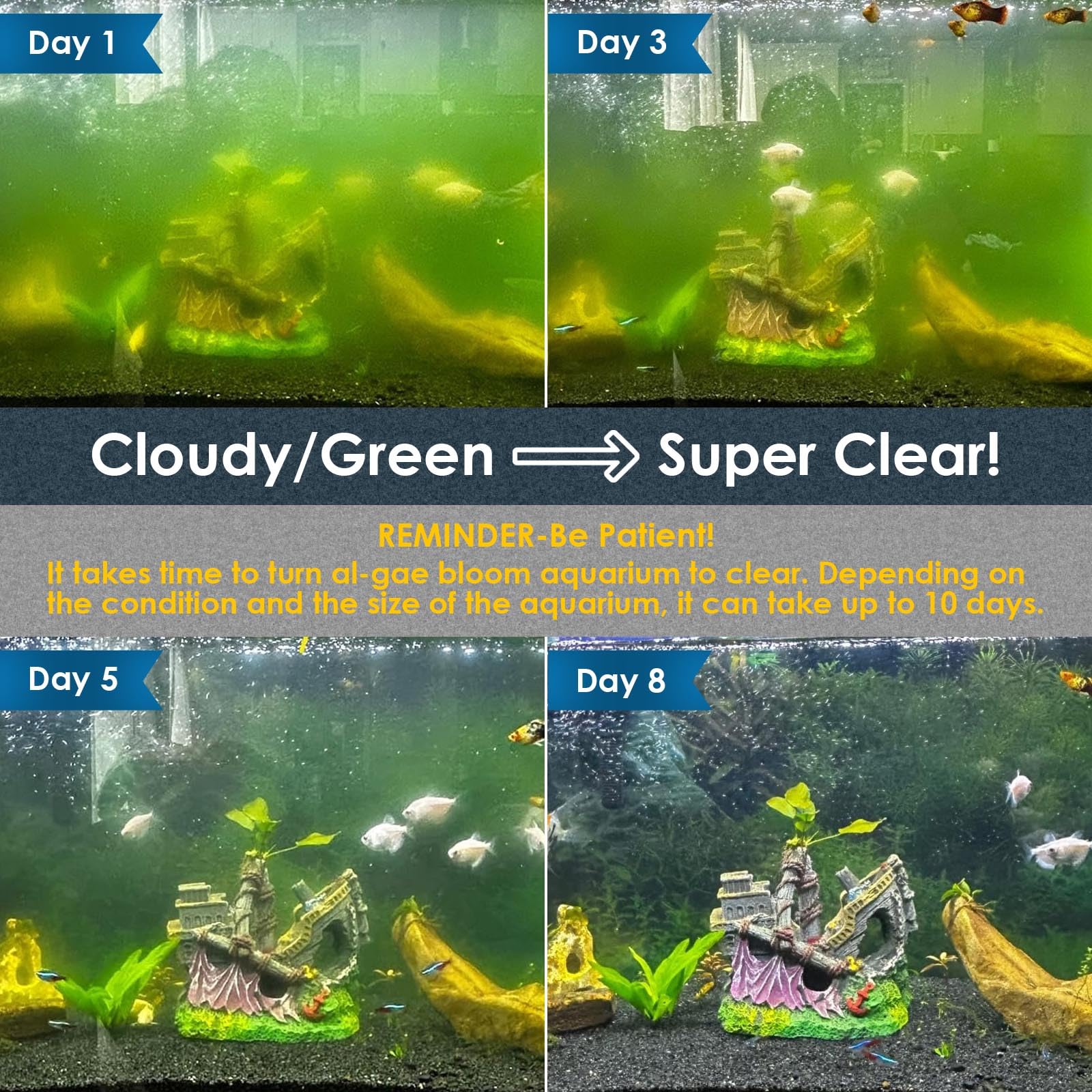 U - V Filtro de acuario con temporizador (3/6/12/24 horas) para limpieza de agua verde, filtro de tanque de peces con modo de aireación y lluvia, filtro de tortuga con esponja de filtro