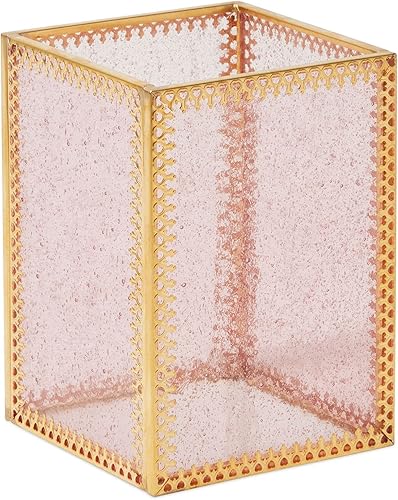 Miniatura 3 de Organizador de cepillo de maquillaje dorado y rosa para vanidad, titular de cristal para cepillos