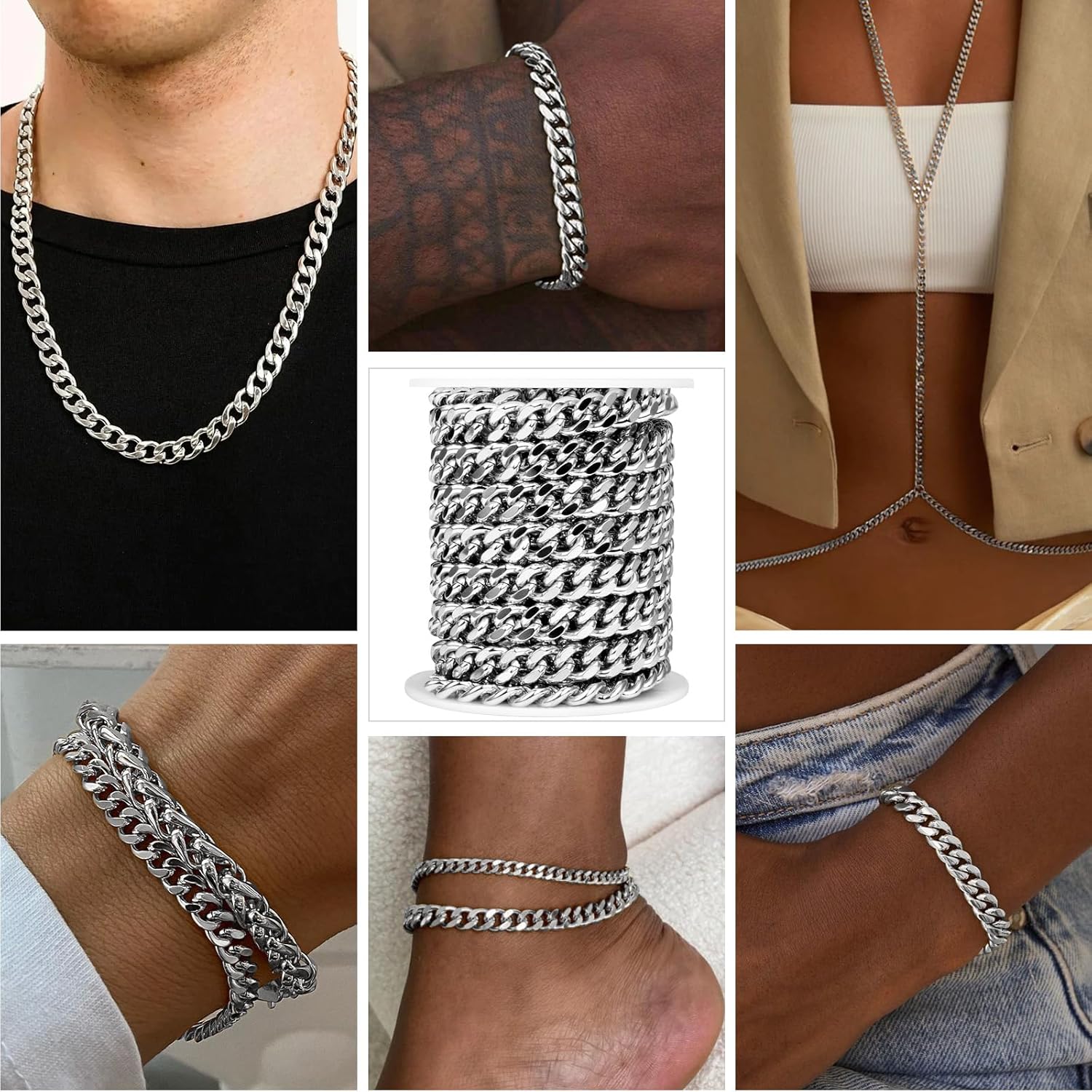 16.5 Feet Stainless Steel Cuban Chains Roll, 9mm Width Chunky Curb Link Chains Spool Bulk for Jewelry Meking - Image 4