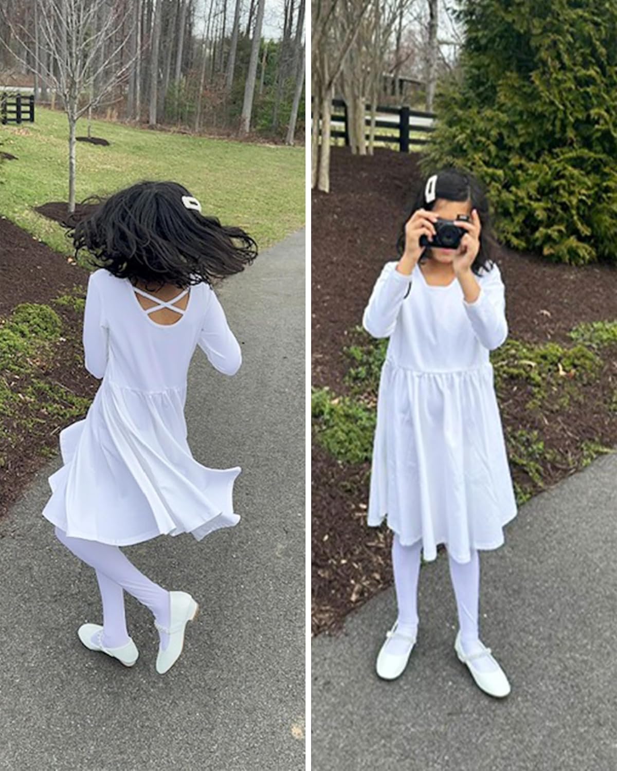 Stelle Long Sleeve Girls Dress Toddler White Dresses Skater Twirl Cotton A-Line Dress for School Casual - Image 2