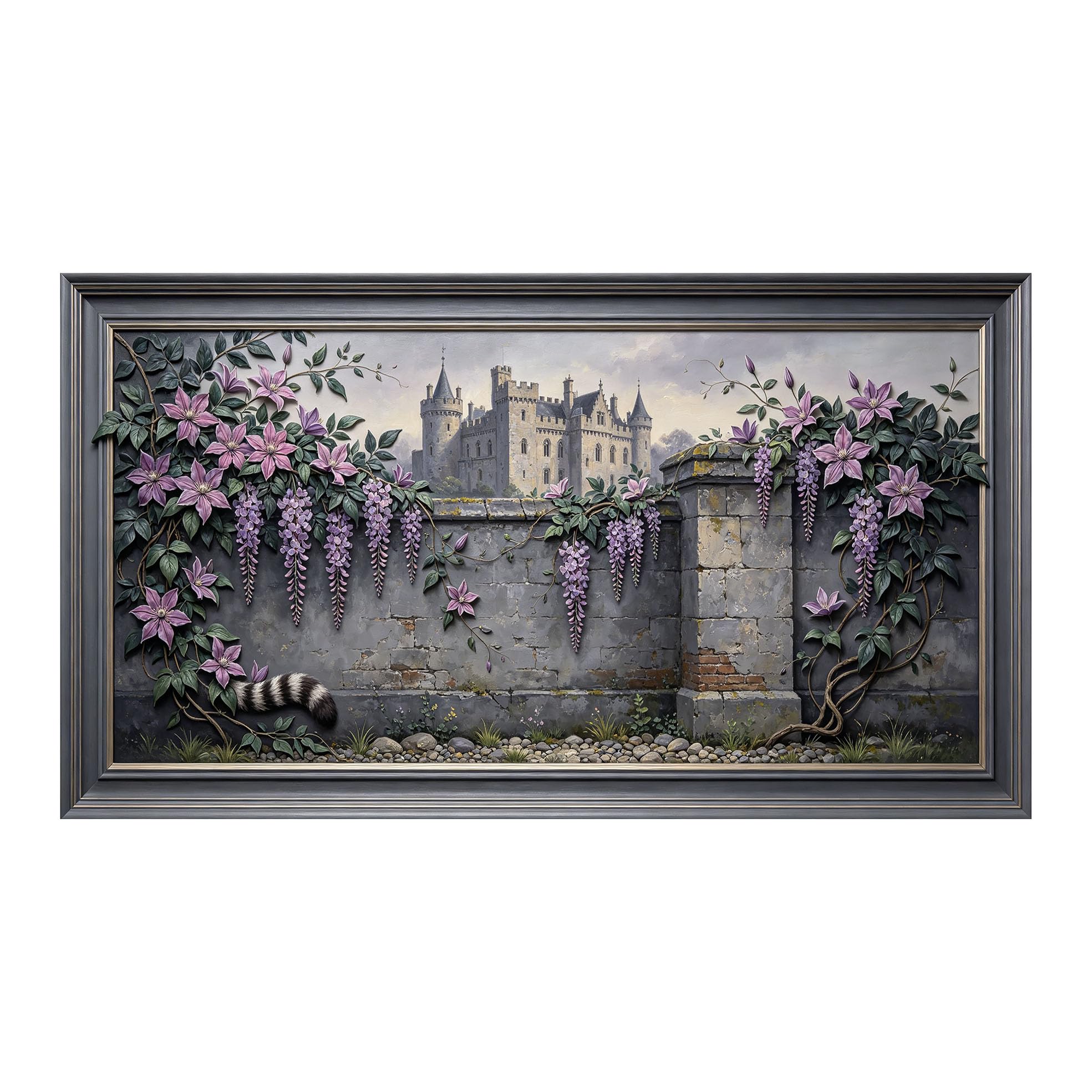 Yzpallescene 3D 3D Framed Wall Art 50cm×90cm European Castle Garden Floral Pastoral Oil Painting Large Size SelfAdhesive Removable Wall Decor Prints Artwork for Living Room Bedroom Office