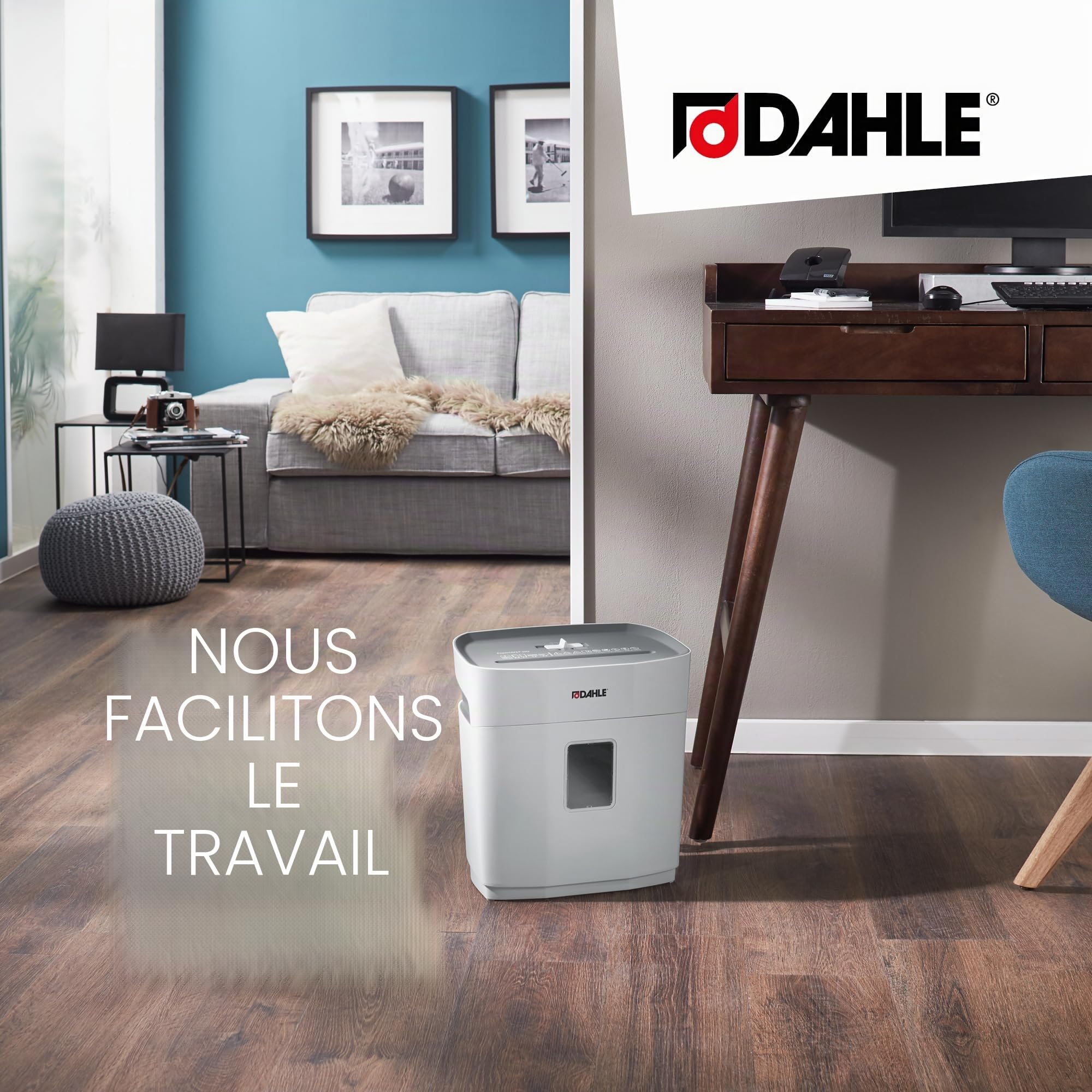 Dahle PaperSafe PS 100 Destructeur de documents (5 feuilles, niveau de sécurité P4, coupe croisée, sans huile et sans entretien, 12 l) Gris