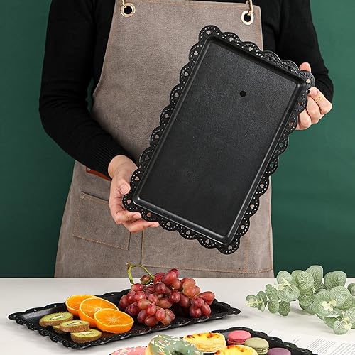 Miniatura 7 de Bandejas de plástico para servir - Bandeja de comida rectangular negra de 14 x 9 pulgadas para fiesta, cafetería, cocina, restaurante, juego de 4