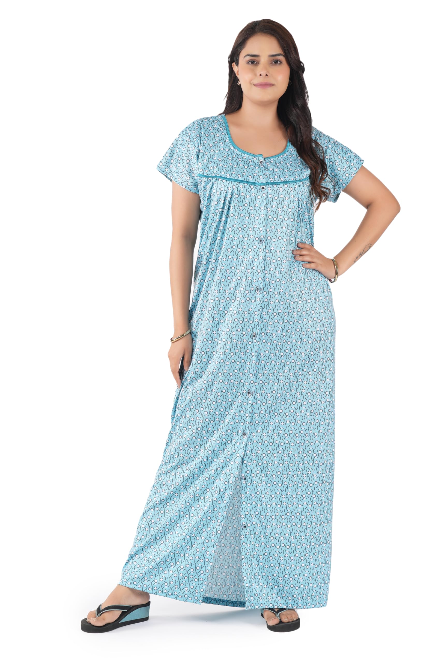 Women's All Over Printed Open Front Hosiery Cotton Blend Nighty/Maxi/Nightgown/Nightwear WSR-134-image-39