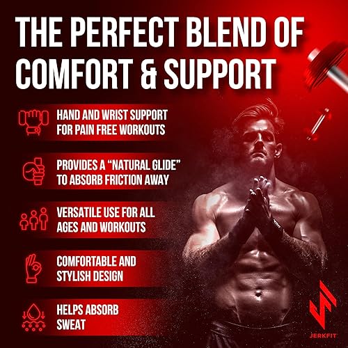 Miniatura 5 de JerkFit WODies - Agarres de gimnasia y levantamiento de pesas con muñequeras – Guantes de gimnasio versátiles de 3 agujeros para dominadas, Negro