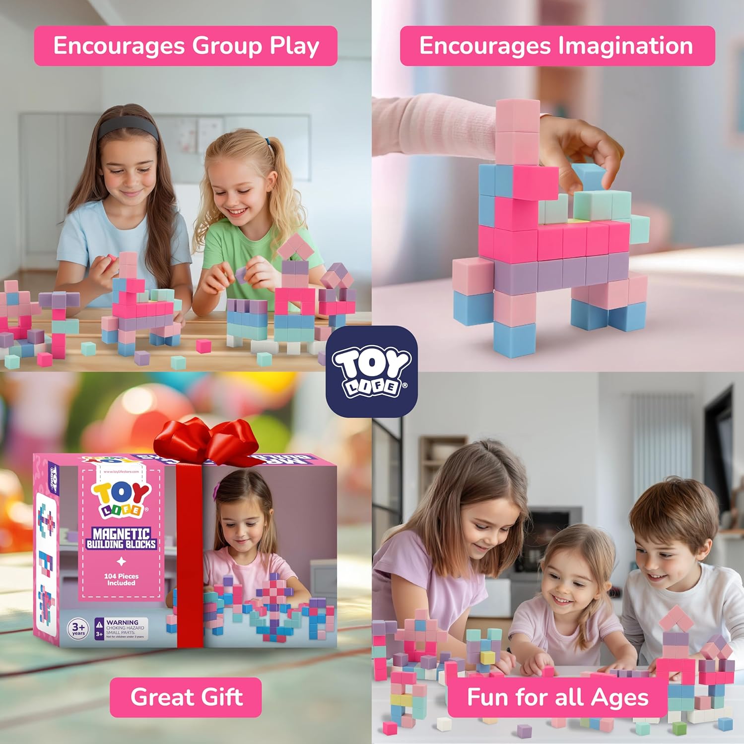 TOY Life 104 Pcs Magnetic Blocks for Kids Ages 3-5, Magnet Building Blocks for Toddlers, Magnetic Blocks for Kids Ages 4-8 Girls & Boys, Educational Learning Building Toys for Age 3 4 5 6 7 8-12