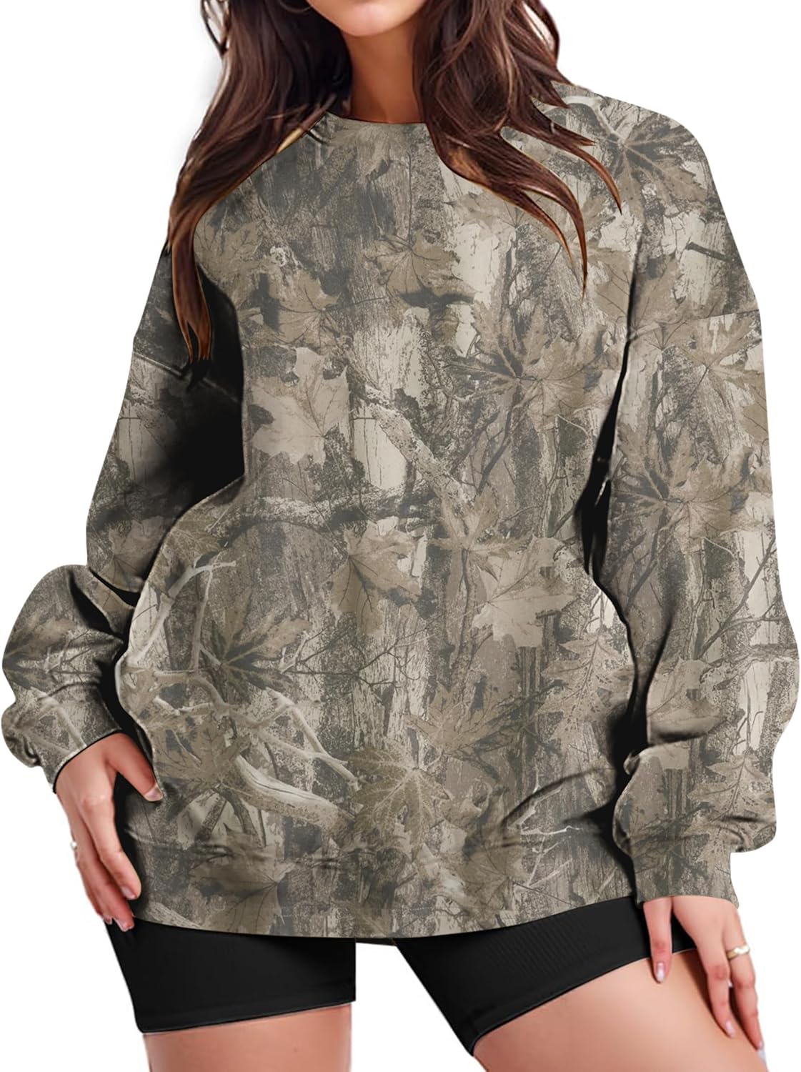 Camo Sweatshirt for Women Mens Oversized Fleece Camouflage Maple Leaf Crewnecks Pullover Tops Hunting Hoodies - Image 2