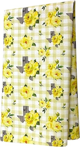 Toalla de té de Texas con patrón de cuadros a cuadros de tela escocesa de rosa amarilla de Texas en algodón Texas Gift